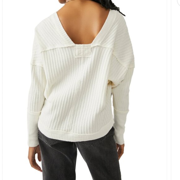 Free People New Magic Thermal Top Small Ivory Waffle Knit Long Sleeve Boho Cozy - Picture 2 of 7